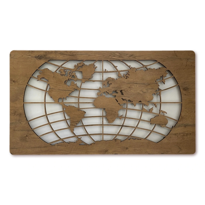 Li-Go 4868/DUB2 - Decorațiune de perete LED cu reglare a intensității, LED/24W/230V, 110x60 cm, stejar, hartă a lumii (paralele)