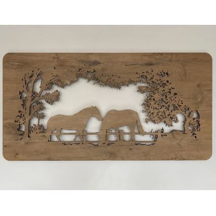 Li-Go 5012/B/4 - Decorațiune LED de perete reglabilă, 10W, 5V, 30000 mAh, 120x60 cm, stejar/cai, cu telecomandă