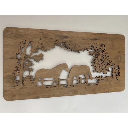 Li-Go 5012/B/4 - Decorațiune LED de perete reglabilă, 10W, 5V, 30000 mAh, 120x60 cm, stejar/cai, cu telecomandă