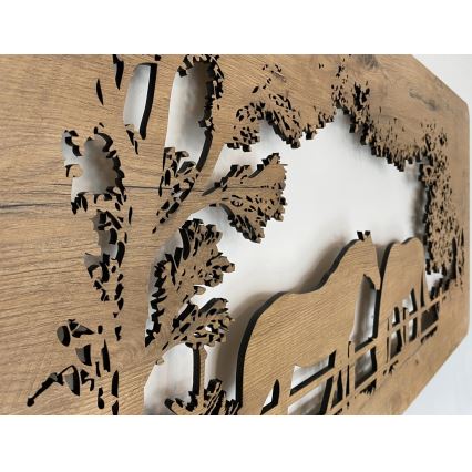 Li-Go 5012/B/4 - Decorațiune LED de perete reglabilă, 10W, 5V, 30000 mAh, 120x60 cm, stejar/cai, cu telecomandă