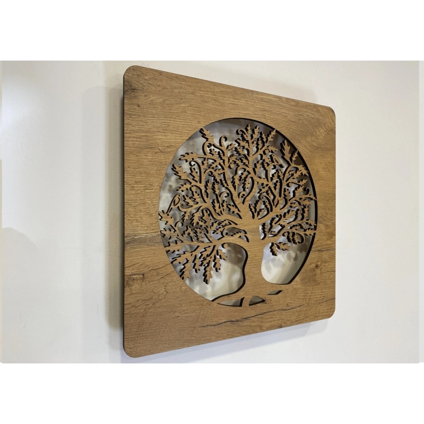 Li-Go 5275/DUB2 - Decorațiune de perete LED reglabilă, LED/10W/5V, 20000 mAh, 42x42 cm, finisaj stejar (circular) + telecomandă