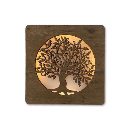 Li-Go 5275/DUB2 - Decorațiune de perete LED reglabilă, LED/10W/5V, 20000 mAh, 42x42 cm, finisaj stejar (circular) + telecomandă