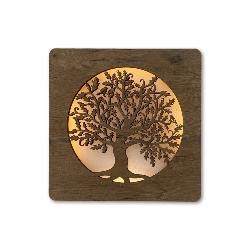 Li-Go 5275/DUB2 - Decorațiune de perete LED reglabilă, LED/10W/5V, 20000 mAh, 42x42 cm, finisaj stejar (circular) + telecomandă