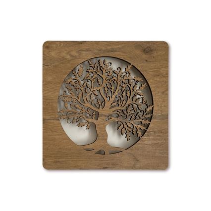 Li-Go 5275/DUB2 - Decorațiune de perete LED reglabilă, LED/10W/5V, 20000 mAh, 42x42 cm, finisaj stejar (circular) + telecomandă