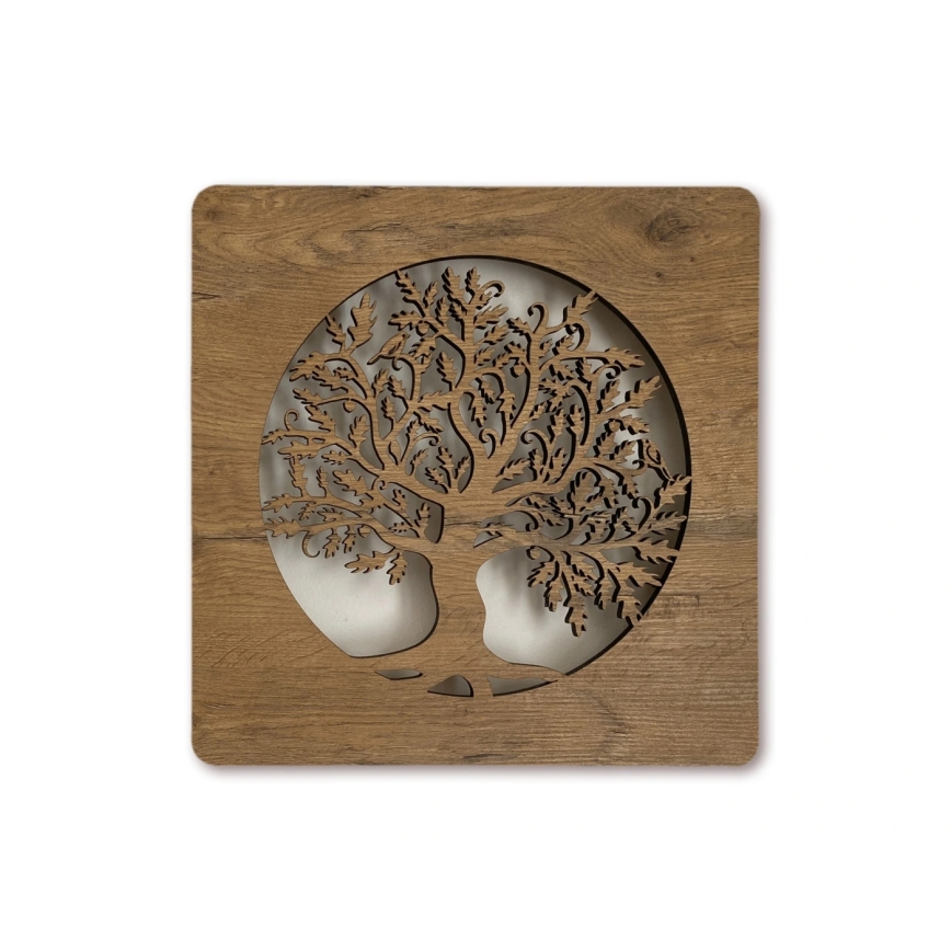 Li-Go 5275/DUB2 - Decorațiune de perete LED reglabilă, LED/10W/5V, 20000 mAh, 42x42 cm, finisaj stejar (circular) + telecomandă