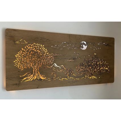 Li-Go 5478/DUB2 - Decorațiune de perete LED dimerizabilă/24W/230V 130x60 cm stejar/Patru stejari și lună