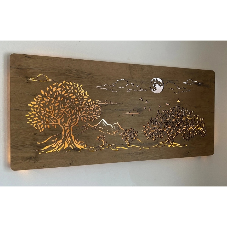 Li-Go 5478/DUB2 - Decorațiune de perete LED dimerizabilă/24W/230V 130x60 cm stejar/Patru stejari și lună