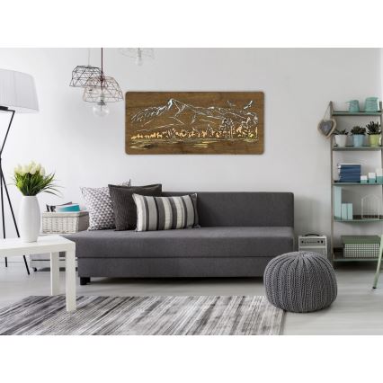 Li-Go 5589/A/DUB2 - Decorațiune LED de perete reglabilă, 10W/5V, 30000 mAh, 110x50 cm, stejar/munți cu păsări