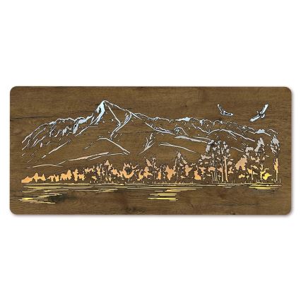 Li-Go 5589/A/DUB2 - Decorațiune LED de perete reglabilă, 10W/5V, 30000 mAh, 110x50 cm, stejar/munți cu păsări