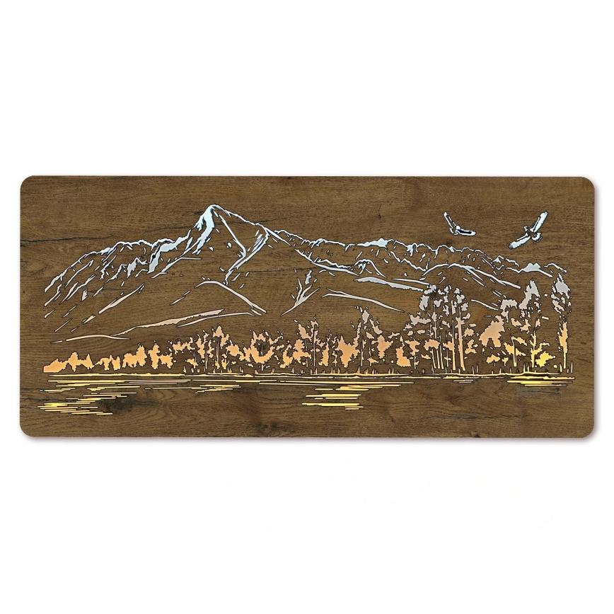 Li-Go 5589/A/DUB2 - Decorațiune LED de perete reglabilă, 10W/5V, 30000 mAh, 110x50 cm, stejar/munți cu păsări