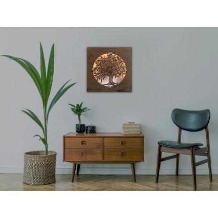 Li-Go 5652/DUB2 - Ceas LED dimabil LED/10W/5V 20000 mAh 42x42 cm stejar/Stejar în cerc + telecomandă