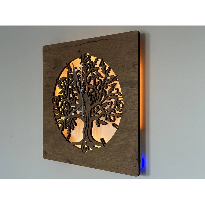 Li-Go 5652/DUB2 - Ceas LED dimabil LED/10W/5V 20000 mAh 42x42 cm stejar/Stejar în cerc + telecomandă