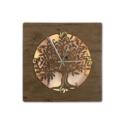 Li-Go 5652/DUB2 - Ceas LED dimabil LED/10W/5V 20000 mAh 42x42 cm stejar/Stejar în cerc + telecomandă