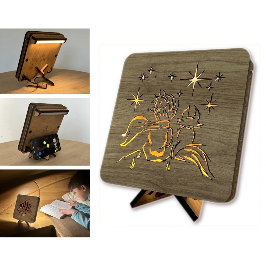 Li-Go 5788/DUB2 - Lampă LED decorativă de masă LED/12W/230V 19x19 cm stejar/Micul Prinț