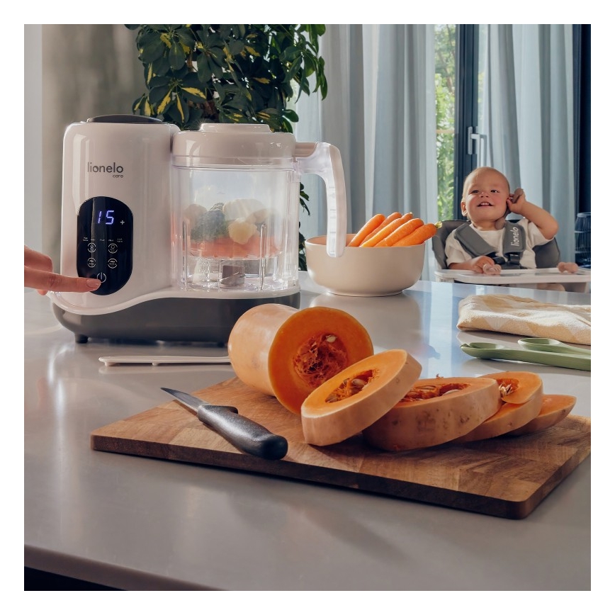 Lionelo BABYMENU - Aparat de gătit cu aburi 5 în 1, 110 W/230 V, alb/gri