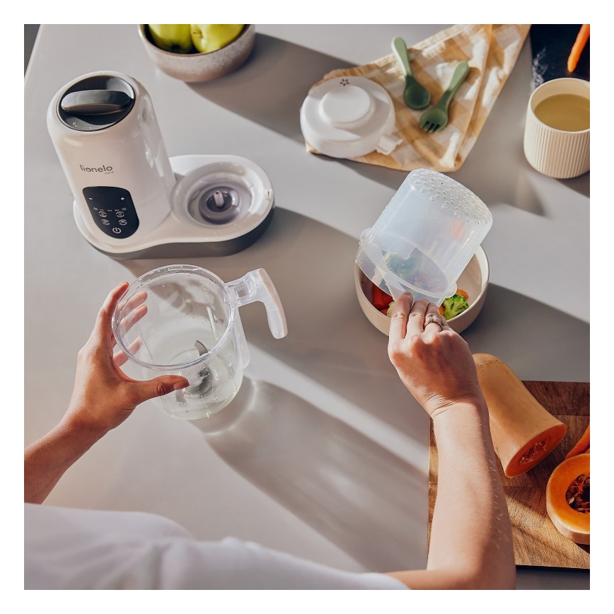 Lionelo BABYMENU - Aparat de gătit cu aburi 5 în 1, 110 W/230 V, alb/gri