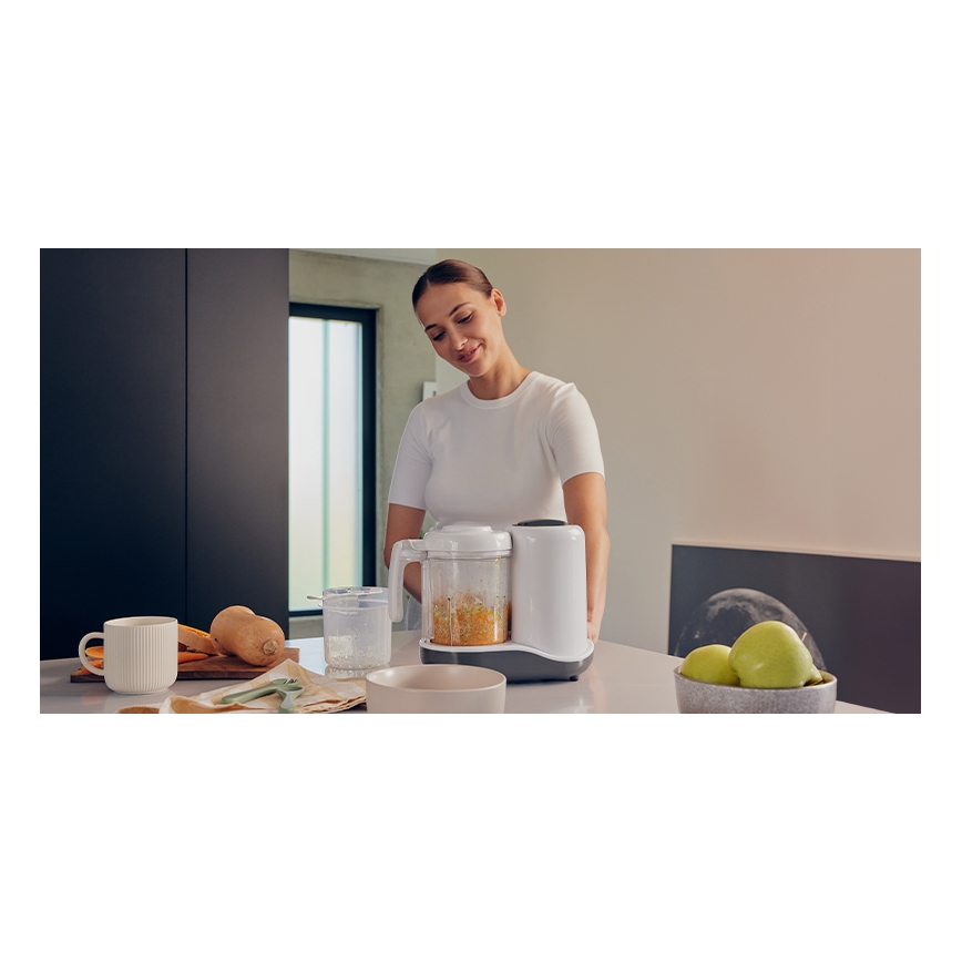 Lionelo BABYMENU - Aparat de gătit cu aburi 5 în 1, 110 W/230 V, alb/gri