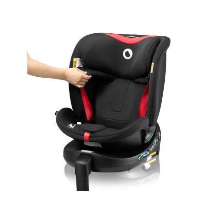 Lionelo - Scaun auto rotativ cu bază NAVY i-Size 40-150 cm negru/roșu