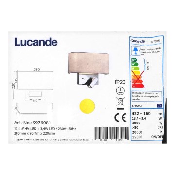 Lucande - Lampă de perete VIRVE, LED 13,4W/230V + LED 3,4W/230V