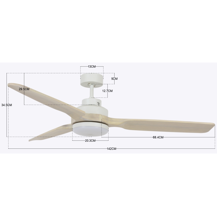 Lucci air 213055 - Ventilator de tavan cu LED SHOALHAVEN, soclu GX53, 17W, 230V, finisaj paulownia/alb, diametru 142 cm + telecomandă
