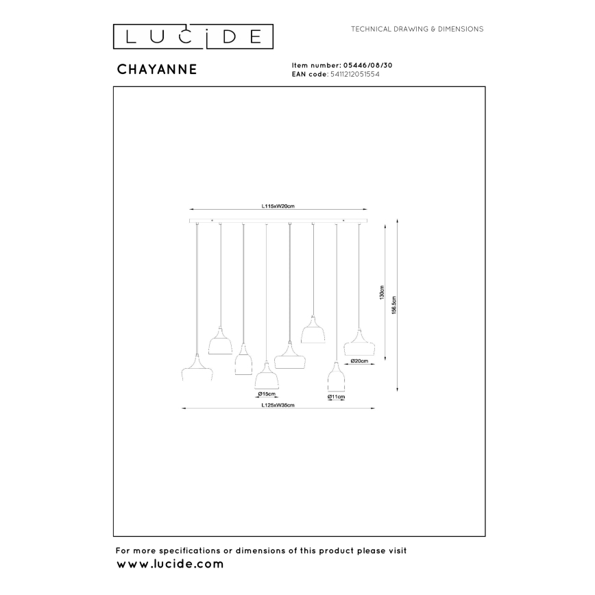 Lucide 05446/08/30 - Candelabru suspendat cu cablu CHAYANNE 8xE14/10W/230V
