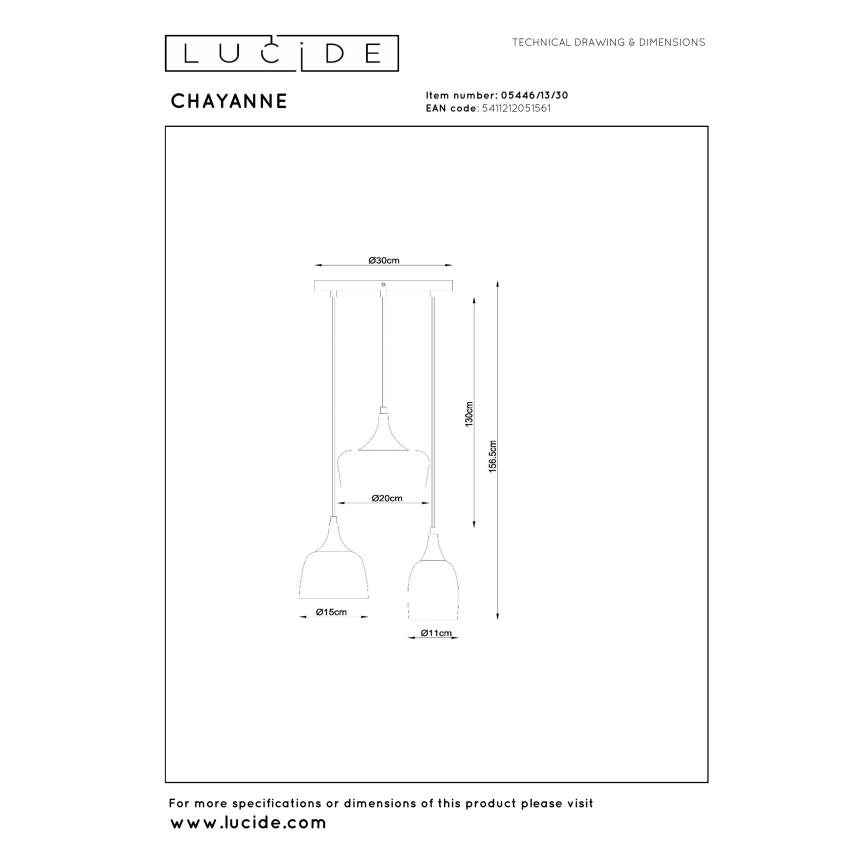 Lucide 05446/13/30 - Lustră suspendată pe cablu CHAYANNE, 3x E14, 10W, 230V
