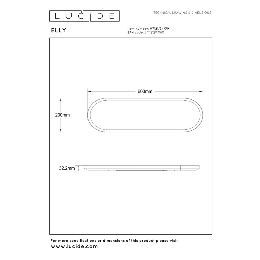 Lucide 07121/24/30 - Plafonieră LED reglabilă ELLY, LED/24W/230V, 2700/3300/4000K, 20x60 cm