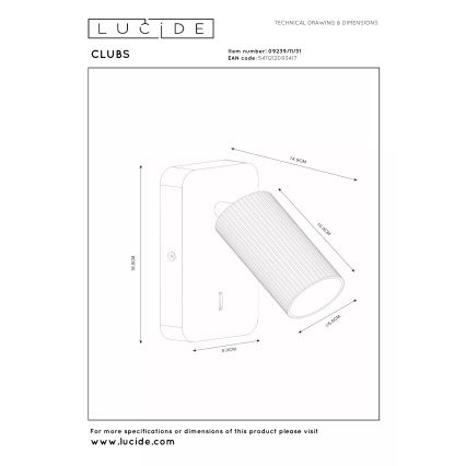Lucide 09239/11/31 - Aplică spot de perete CLUBS 1xGU10/40W/230V albă