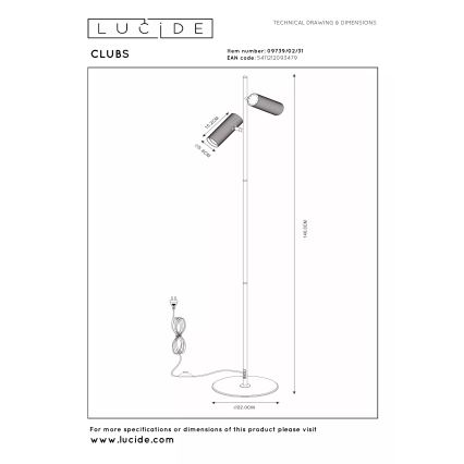 Lucide 09739/02/31 - Lampă de podea CLUBS, 2x GU10, 40W, 230V, albă