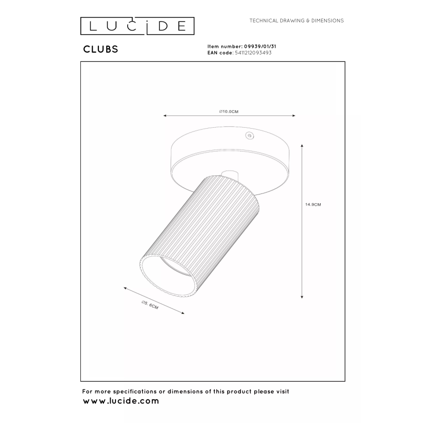Lucide 09939/01/31 - Aplică spot de perete CLUBS 1xGU10/40W/230V albă