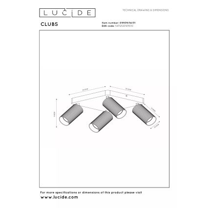 Lucide 09939/14/31 - Plafonieră cu spoturi CLUBS 4xGU10/40W/230V albă