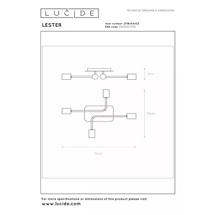 Lucide 21118/04/02 - Lustru aplicat LESTER, 4xE27/40W/230V, auriu
