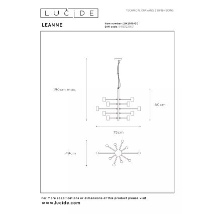 Lucide 21421/10/30 - Lustru suspendat pe cablu LEANNE 10xE27/40W/230V