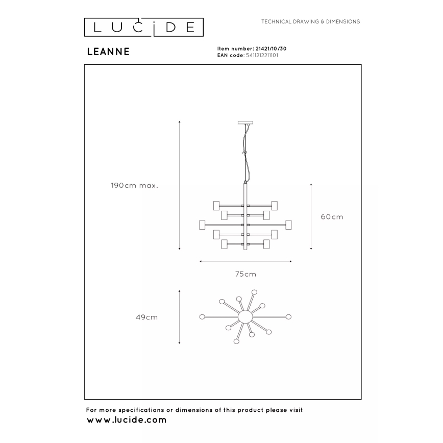 Lucide 21421/10/30 - Lustru suspendat pe cablu LEANNE 10xE27/40W/230V