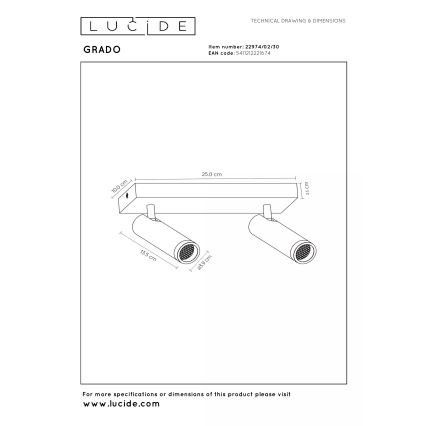 Lucide 22974/02/30 - Spot GRADO 2xGU10/8W/230V negru