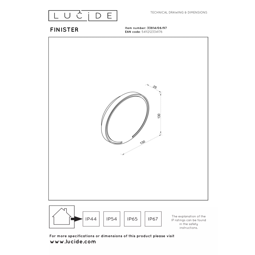 Lucide 33814/06/97 - Aplica de perete LED pentru exterior FINISTER LED/6W/230V IP54