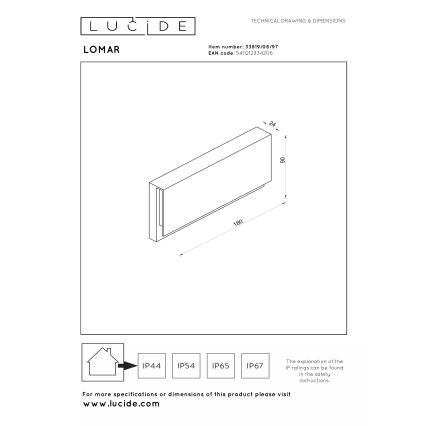 Lucide 33819/08/97 - Aplică de perete LED pentru exterior LOMAR LED/10W/230V IP54