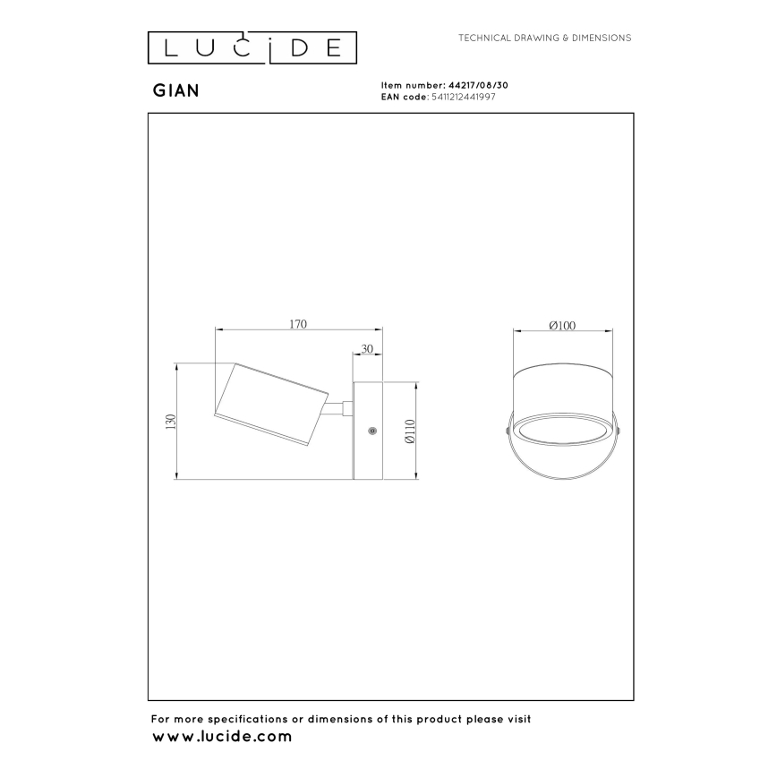 Lucide 44217/08/30 - Spot LED dimabil de perete GIAN LED/9W/230V, negru