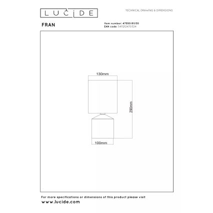 Lucide 47550/81/30 - Lampă de masă FRAN 1xE14/40W/230V neagră