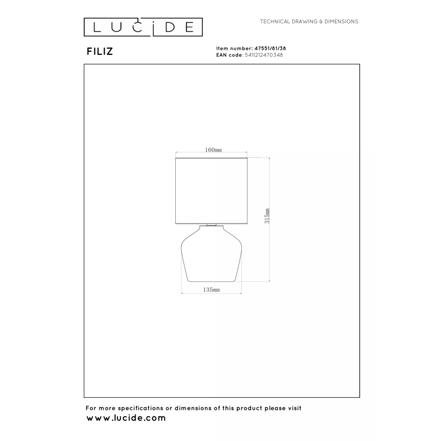 Lucide 47551/81/38 - Lampă de masă FILIZ 1xE14/40W/230V crem