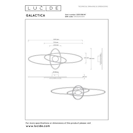 Lucide 53117/58/41 - Plafonieră LED dimabilă GALACTICA LED/60W/230V 2700K 41x101 cm + telecomandă