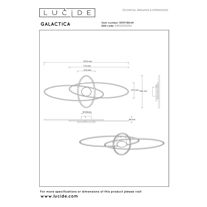 Lucide 53117/58/41 - Plafonieră LED dimabilă GALACTICA LED/60W/230V 2700K 41x101 cm + telecomandă