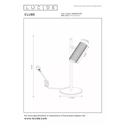 Lucide CLUBS Lampă de masă 09539/01/30 - 1xGU10/40W/230V, neagră