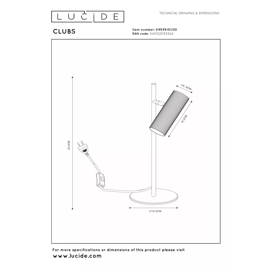 Lucide CLUBS Lampă de masă 09539/01/30 - 1xGU10/40W/230V, neagră