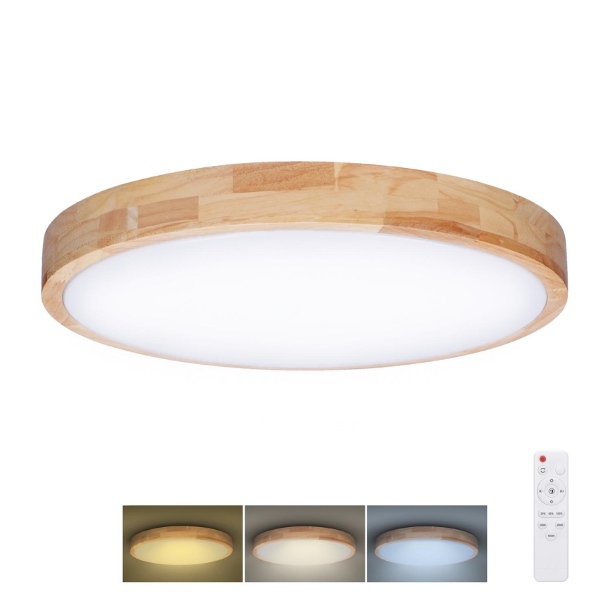 Lumină de plafon LED dimabilă SOLID OAK LED/60W/230V 3000-6500K stejar Ø 51 cm + telecomandă