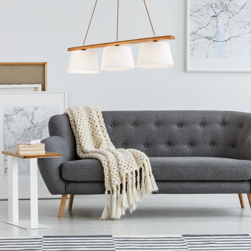 Candelabru suspendat pe cablu AIDA 3xE27/60W/230V stejar