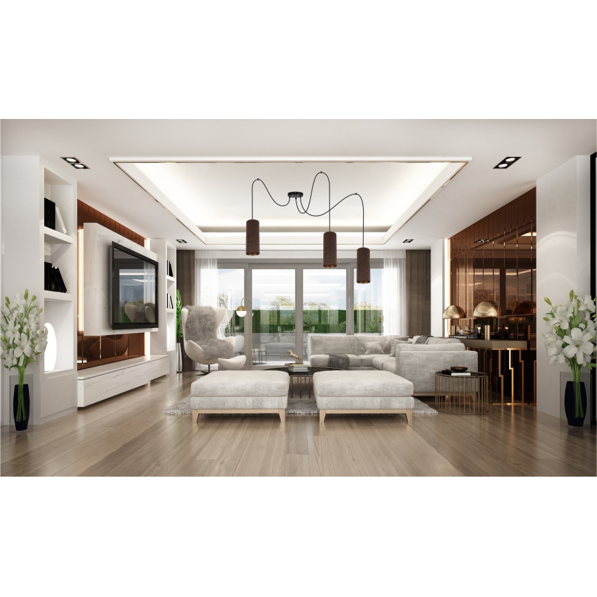 Candelabru suspendat pe cablu AVALO 3xE27/60W/230V model păianjen maro/cupru