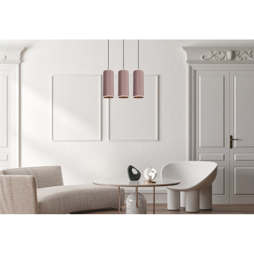 Candelabru suspendat pe cablu AVALO 3xE27/60W/230V roz/ cupru