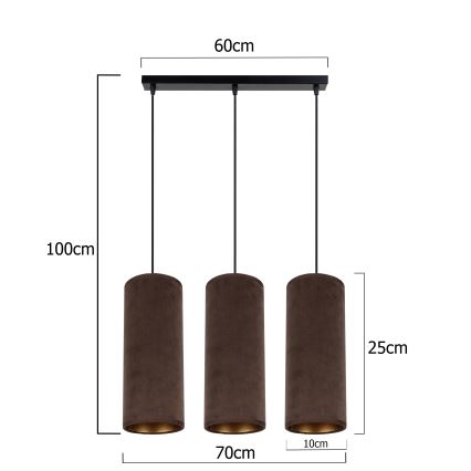 Candelabru suspendat pe cablu AVALO 3xE27/60W/230V maro/cupru