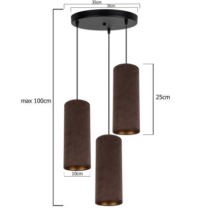 Candelabru suspendat pe cablu AVALO 3xE27/60W/230V diam. 35 cm maro/cupru